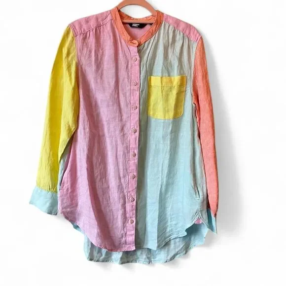 100% Linen Lands' End Pastels Colour block shirt with pockets. Size S (6-8) - Picture 8 of 8